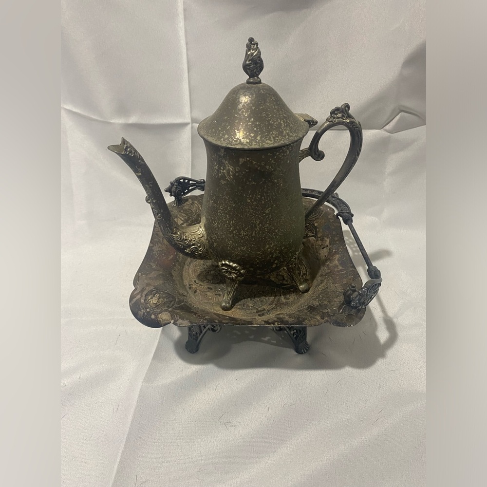 Silver plated pitcher and dish (with handle)